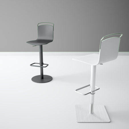 Tabouret design réglable et pivotant métal chromé et bois - Win