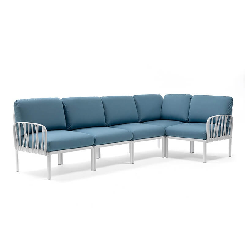 Canapé modulable en tissu bleu d'extérieur 5 places - Komodo