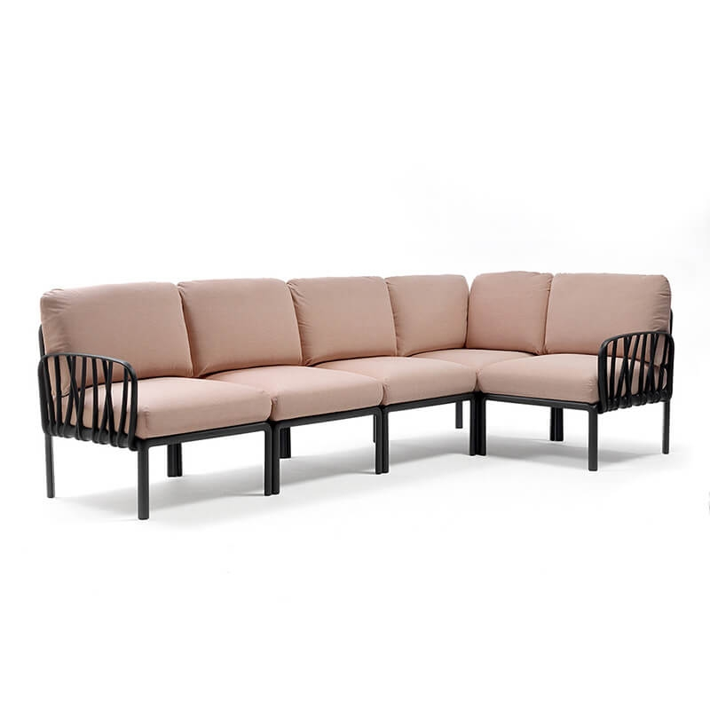 Canapé modulaire en tissu rose d'extérieur 5 places - Komodo