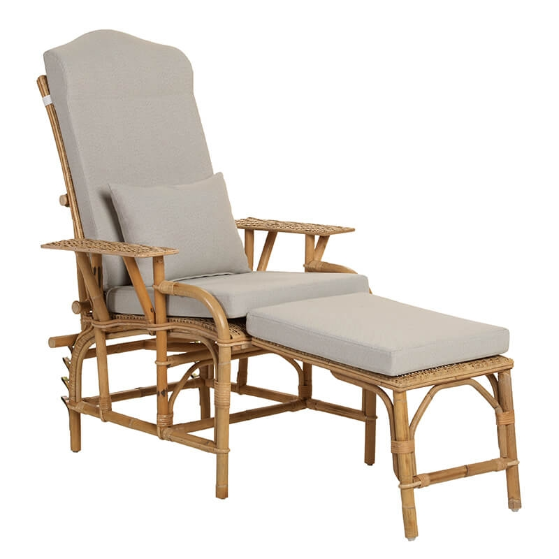 Chaise longue en rotin modulable avec coussin en tissu - Grand mère