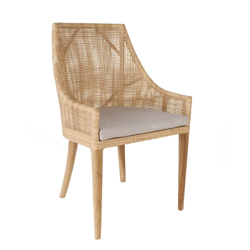 Fauteuil de table en rotin avec coussin chiné gris - Saigon