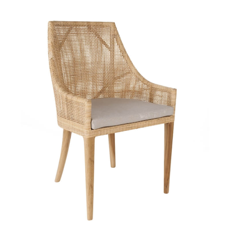 Fauteuil de table en rotin avec coussin chiné gris - Saigon