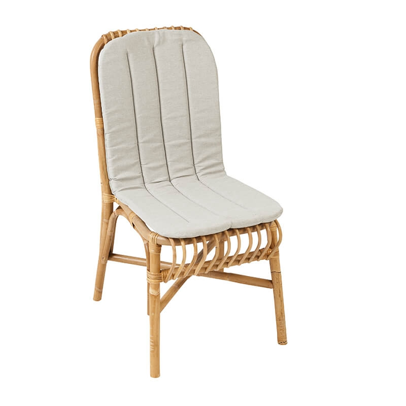 Chaise ethnique en rotin naturel avec coussin en tissu gris - Valérie