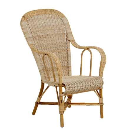 Fauteuil dossier haut en rotin vintage - Grand-père