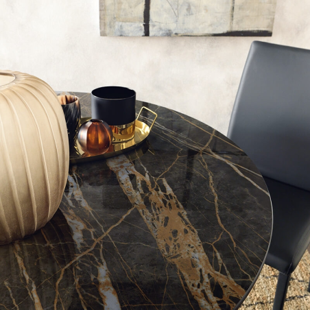 Table ronde en céramique noire extensible pied tulipe  - Sun