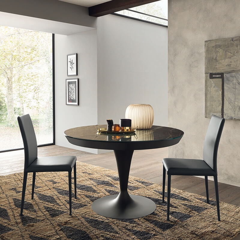 Table ronde noire pied tulipe  - Sun