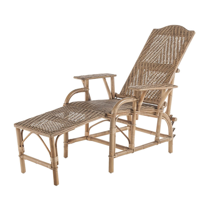 Chaise longue en rotin patiné - Grand mère