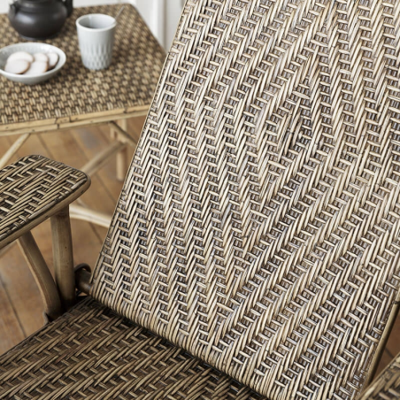 Chaise longue en rotin patiné - Grand mère