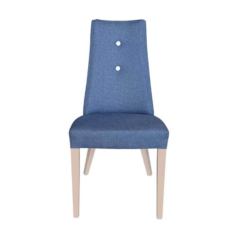 Chaise contemporaine en tissu bleu avec boutons blancs et pieds bois - Park