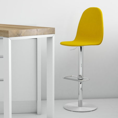 Tabouret réglable en hauteur tissu jaune et pied métal - Play