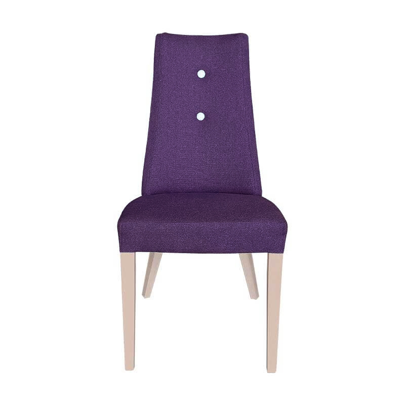 Chaise contemporaine en tissu violet avec boutons blancs et pieds bois - Park
