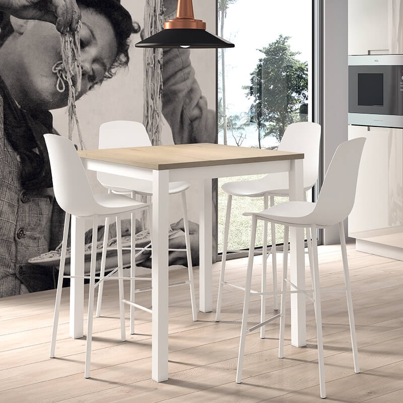 Tabouret snack moderne en polypropylène blanc et métal - Cloe