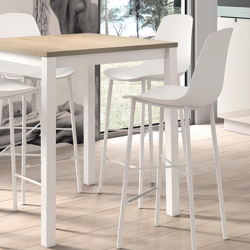 Tabouret snack de cuisine coque en polypropylène blanc et métal - Cloe