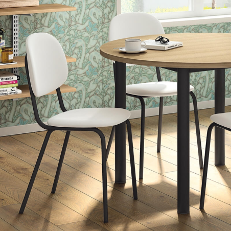 Chaise de cuisine en métal et synthétique blanche et noire - STR05