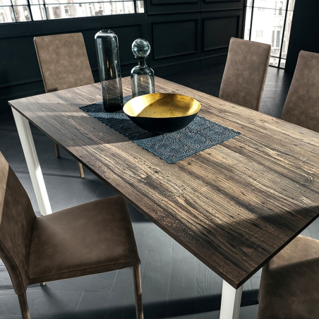 table rectangulaire extensible plateau en stratifié effet bois - Aaron