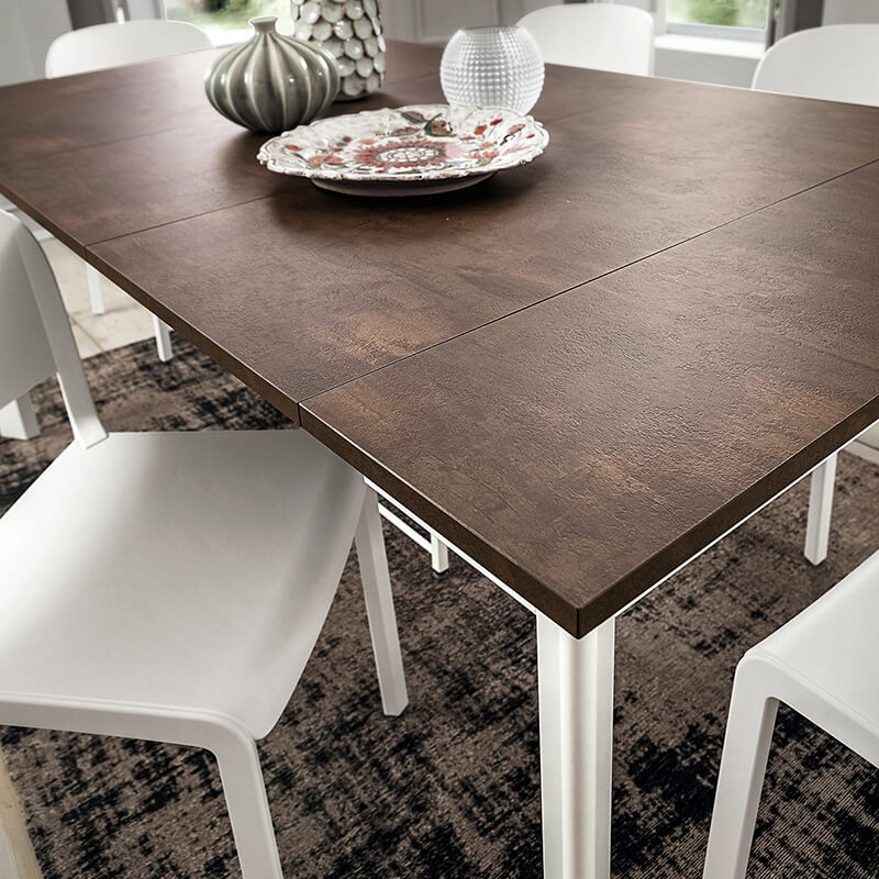 Table console extensible en stratifié marron et pieds blancs - Steave