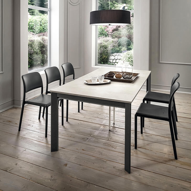 Table console extensible en stratifié blanc texturé et pieds gris - Steave