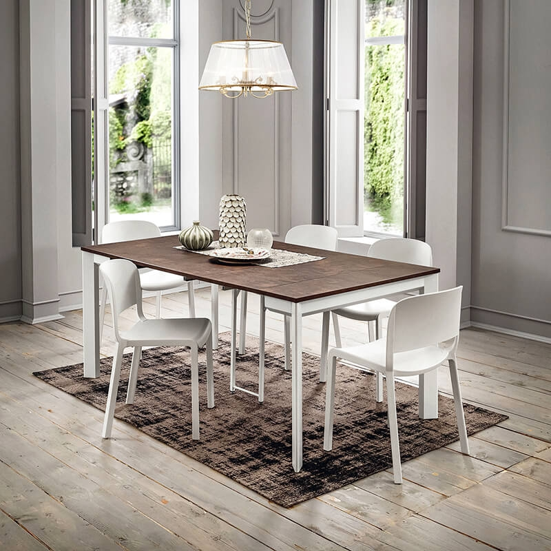 Table console extensible en stratifié marron et pieds blancs - Steave