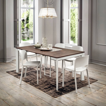 Table console extensible en stratifié marron et pieds blancs - Steave