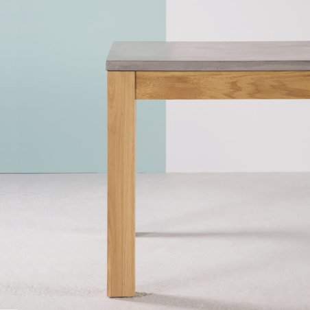 Table en béton ciré française et pieds en bois massif avec allonges en bois - Repas