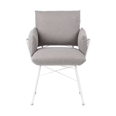 Fauteuil design confortable assise en tissu gris et pieds en métal blanc - Cosy Mobitec®