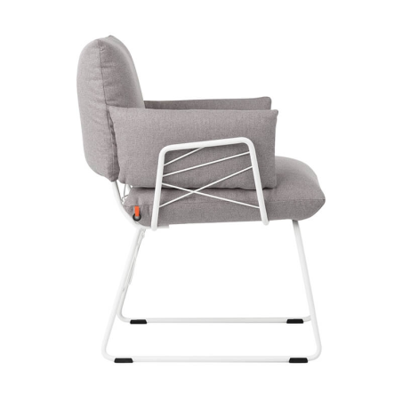 Fauteuil design confortable assise en tissu gris et pieds en métal blanc - Cosy Mobitec