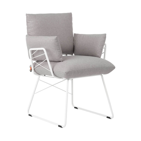 Fauteuil moderne confortable assise en tissu gris et pieds en métal blanc - Cosy Mobitec®