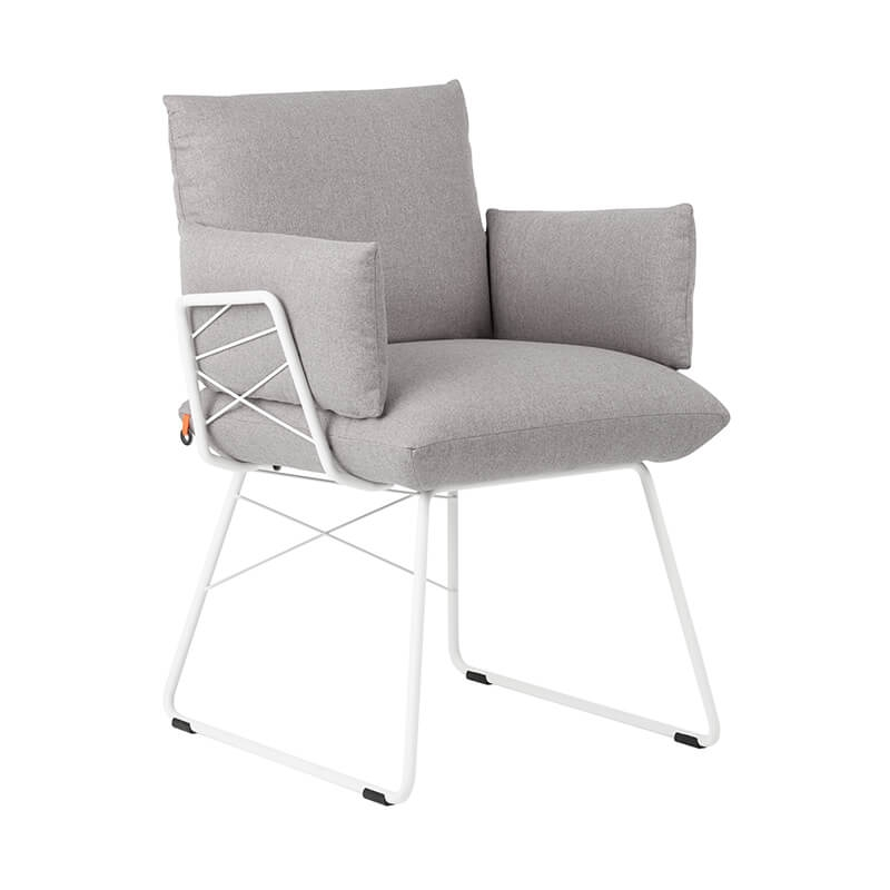 Fauteuil confortable assise en tissu gris et pieds en métal blanc - Cosy Mobitec®