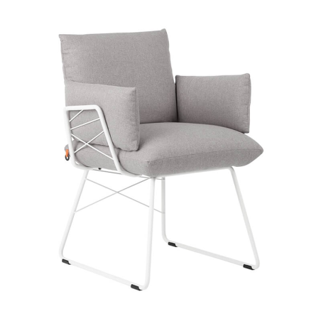 Fauteuil confortable assise en tissu gris et pieds en métal blanc - Cosy Mobitec®