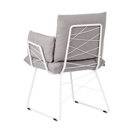 Fauteuil Mobitec design rembourré assise en tissu gris et pieds en métal blanc - Cosy Mobitec®