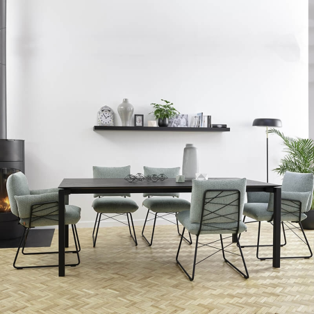 Fauteuil design confortable assise en tissu vert et pieds en métal noir - Cosy Mobitec®