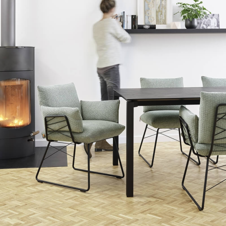 Fauteuil design en tissu vert et pieds en métal noir - Cosy Mobitec®