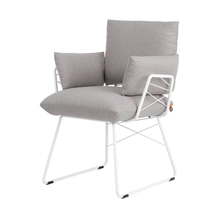 Fauteuil moderne confortable assise en tissu gris et pieds en métal blanc - Cosy Mobitec®