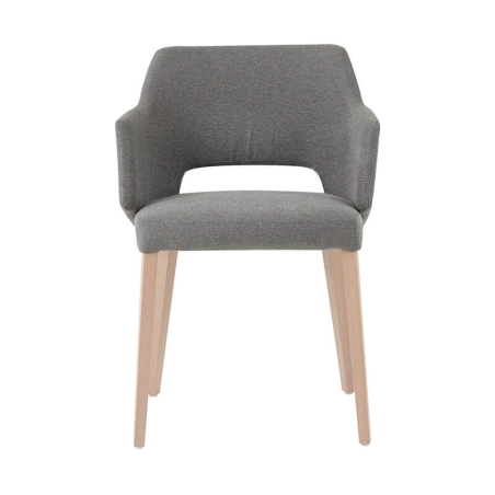 Fauteuil scandinave tissu gris et pieds en bois avec dossier ajouré - Lena Mobitec®