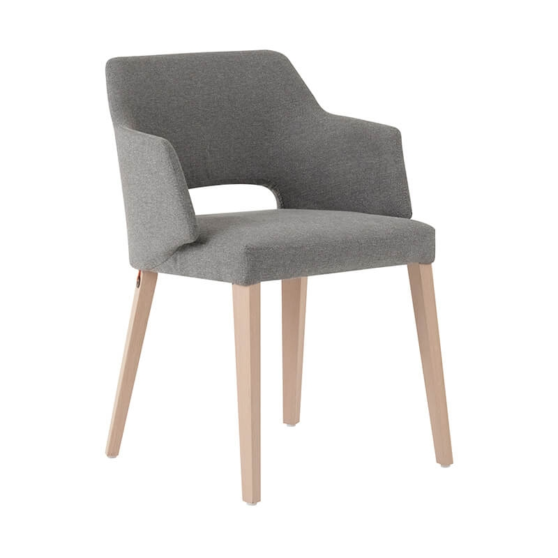 Fauteuil scandinave bois naturel et tissu gris avec dossier ajouré - Lena Mobitec®