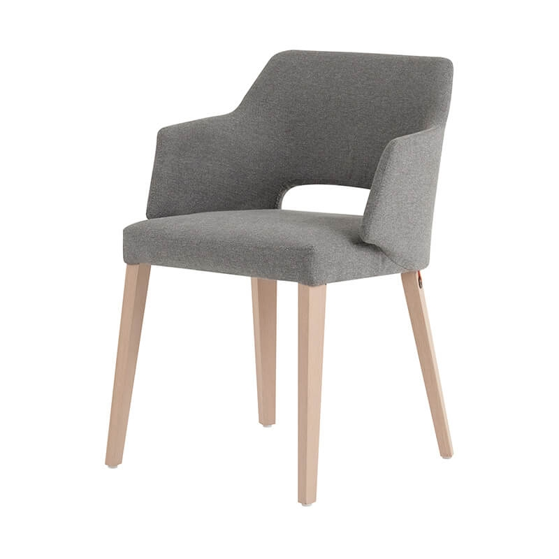 Fauteuil nordique bois naturel et tissu gris avec dossier ajouré - Lena Mobitec®