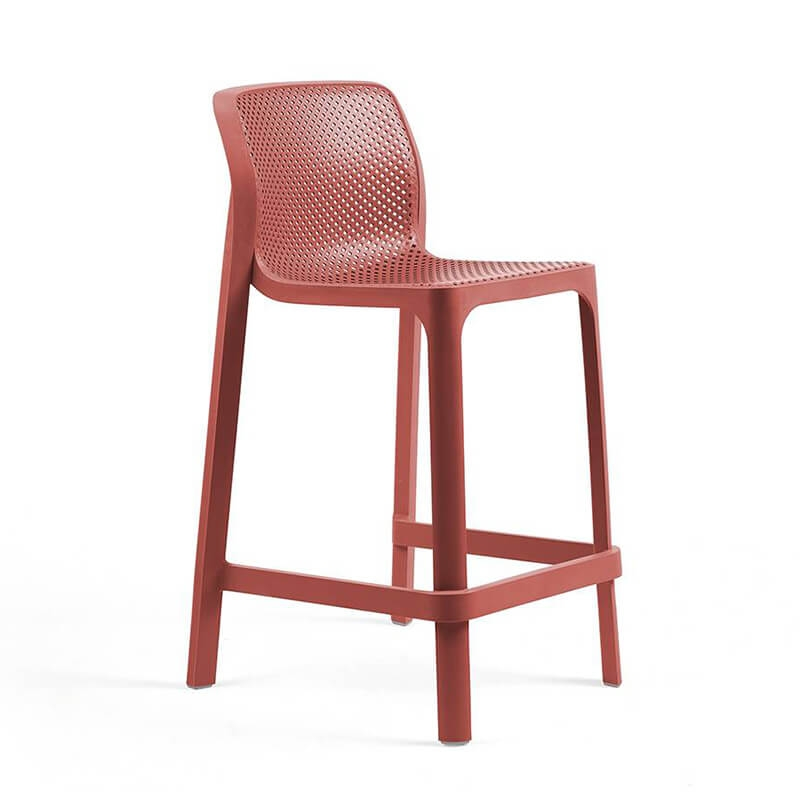 Tabouret snack extérieur empilable en polypropylène corail - Net stool mini
