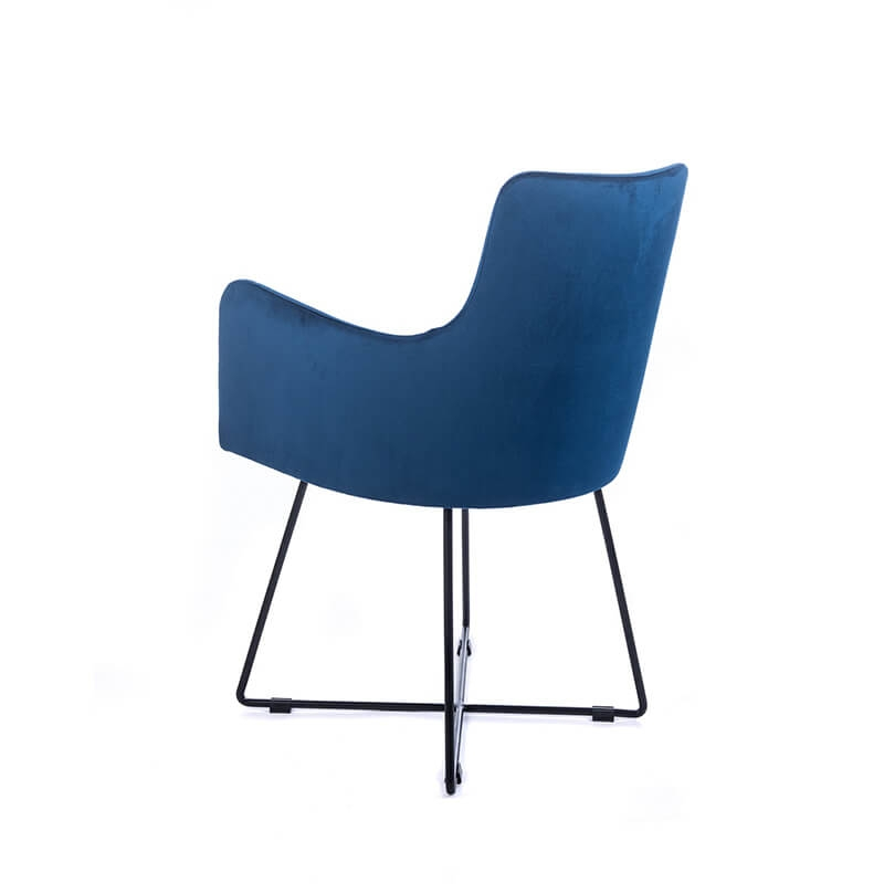 Fauteuil tendance en tissu bleu et pieds métal noir - Anders 