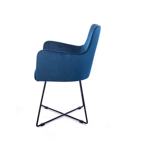 Fauteuil en tissu bleu design et pieds métal noir - Anders 