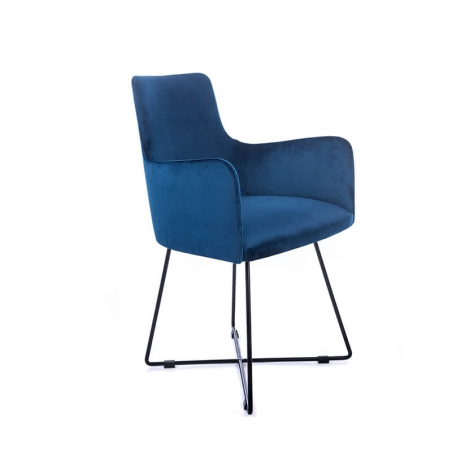 Fauteuil de séjour en tissu bleu et pieds métal noir - Anders 
