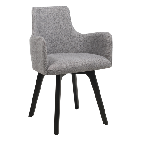 Fauteuil cocooning en tissu gris et pieds bois - Anders