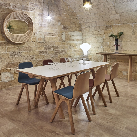 Table de designer en céramique et bois de fabrication française - Chevron