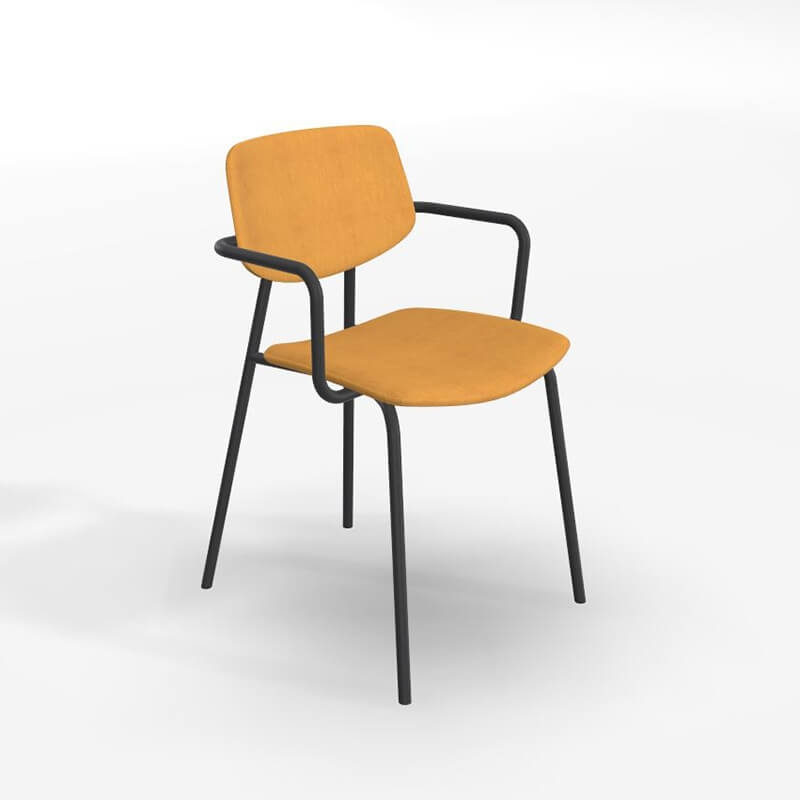 Chaise avec accoudoirs rétro et revêtement en tissu jaune doré - Lago