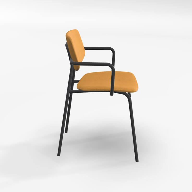 Chaise avec accoudoirs style vintage et revêtement en tissu jaune doré - Lago