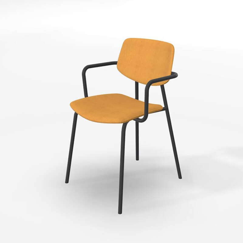 Chaise avec accoudoirs design vintage et revêtement en tissu jaune doré - Lago