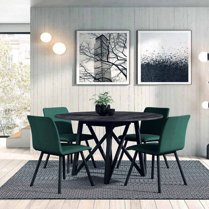 Chaise en tissu vert de salle à manger - Pisa