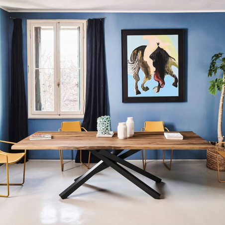 Table design en bois piétement mikado en métal - Pechino Midj®