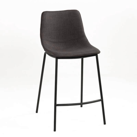 Tabouret snack coque en tissu gris foncé et pieds en métal noir - Coque