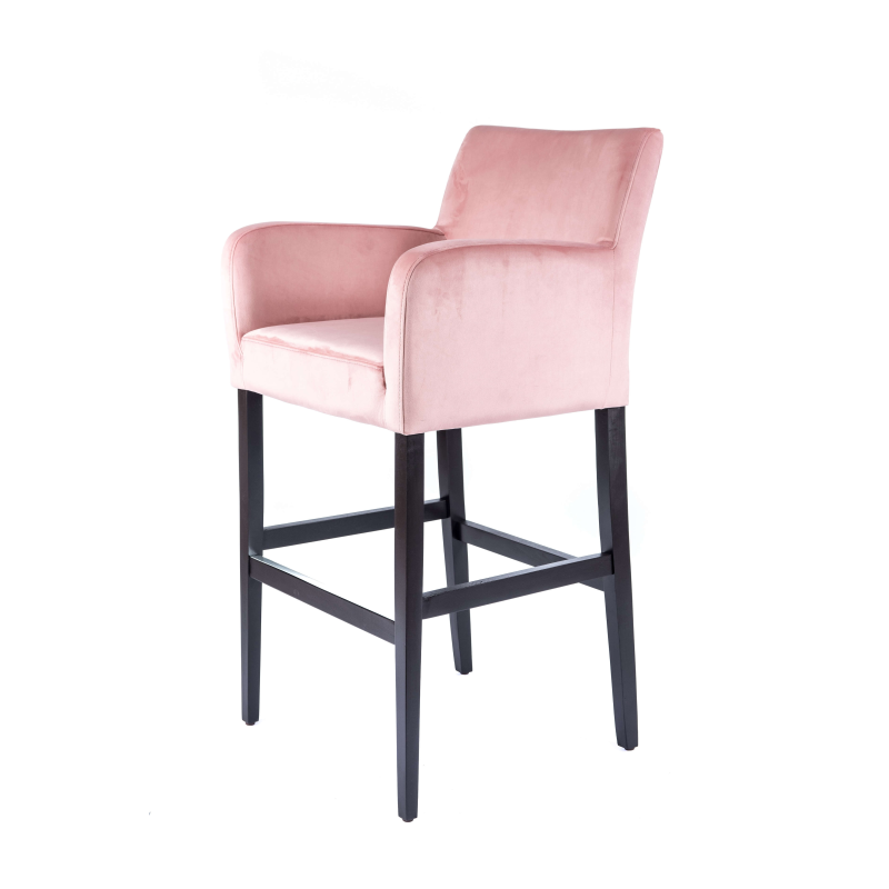 Tabouret de bar confortable en tissu rose et pieds en bois massif - BarMoritz