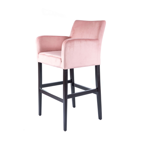 Tabouret de bar confortable en tissu rose et pieds en bois massif - BarMoritz